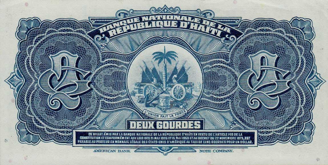 Back of Haiti p211a: 2 Gourdes from 1973