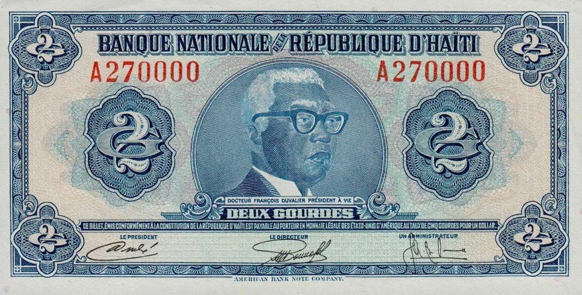 Front of Haiti p211a: 2 Gourdes from 1973