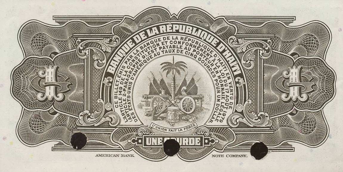 Back of Haiti p230s: 1 Gourde from 1979