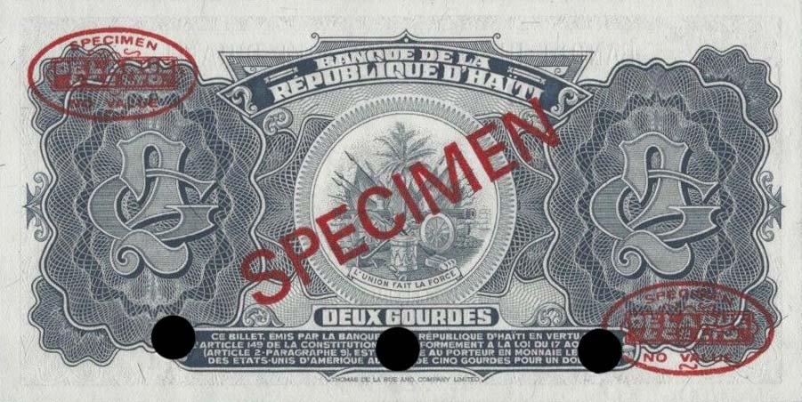 Back of Haiti p240s: 2 Gourdes from 1985