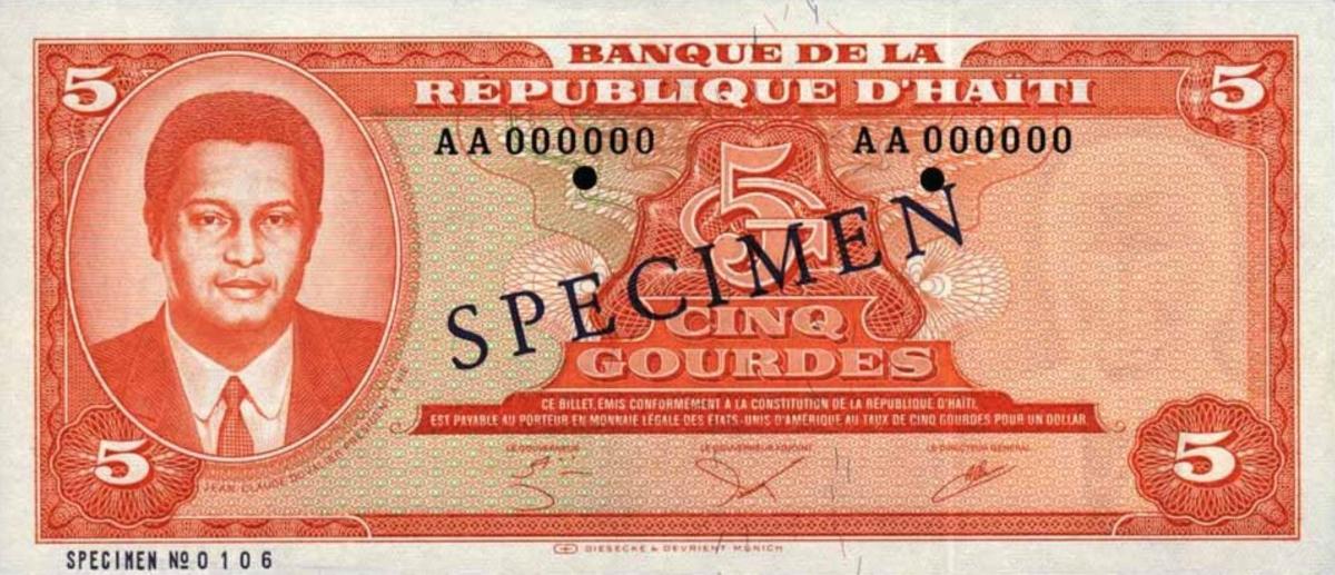 Front of Haiti p241s: 5 Gourdes from 1985