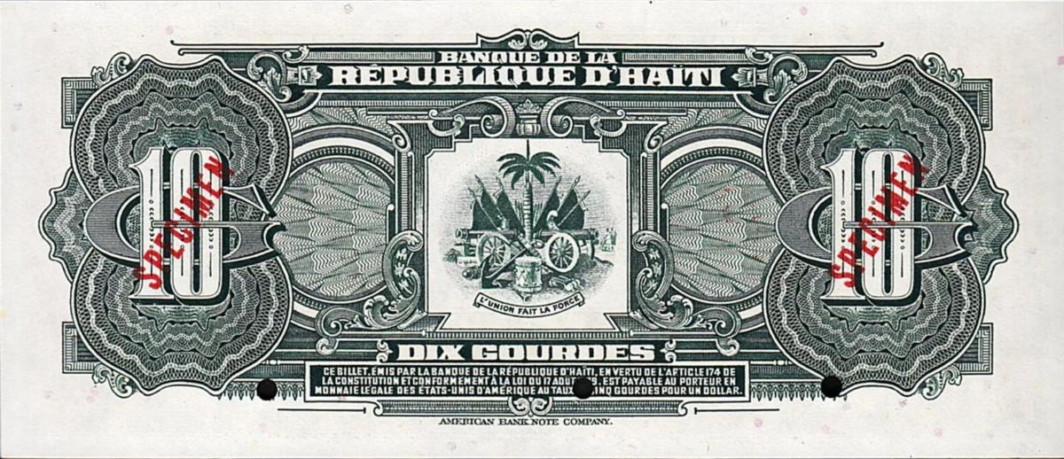 Back of Haiti p242s: 10 Gourdes from 1984