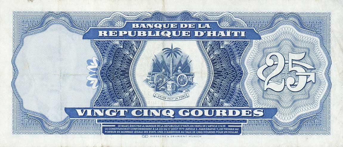 Back of Haiti p243a: 25 Gourdes from 1985