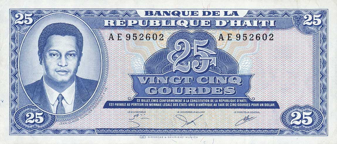 Front of Haiti p243a: 25 Gourdes from 1985