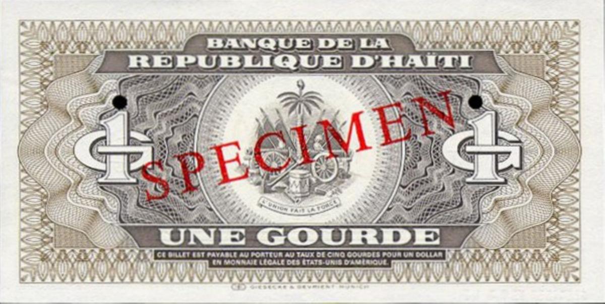 Back of Haiti p245s: 1 Gourde from 1987