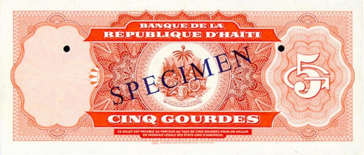 Back of Haiti p246s: 5 Gourdes from 1987