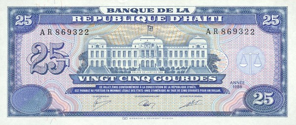 Front of Haiti p248a: 25 Gourdes from 1988