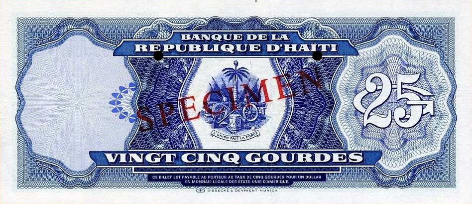 Back of Haiti p248s: 25 Gourdes from 1988
