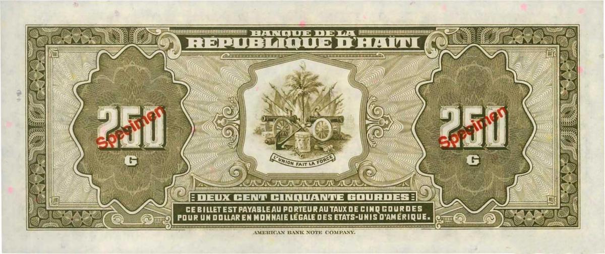 Back of Haiti p251s: 250 Gourdes from 1988