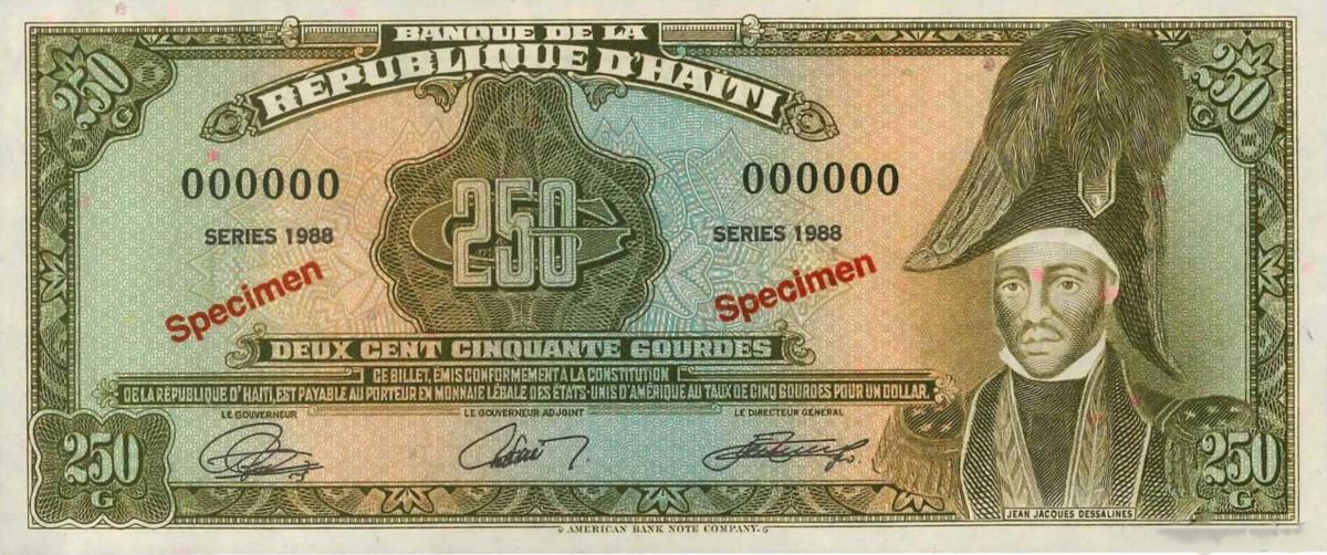 Front of Haiti p251s: 250 Gourdes from 1988