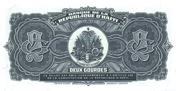Back of Haiti p254a: 2 Gourdes from 1990