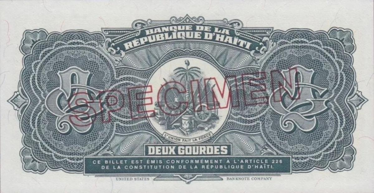 Back of Haiti p254s: 2 Gourdes from 1990