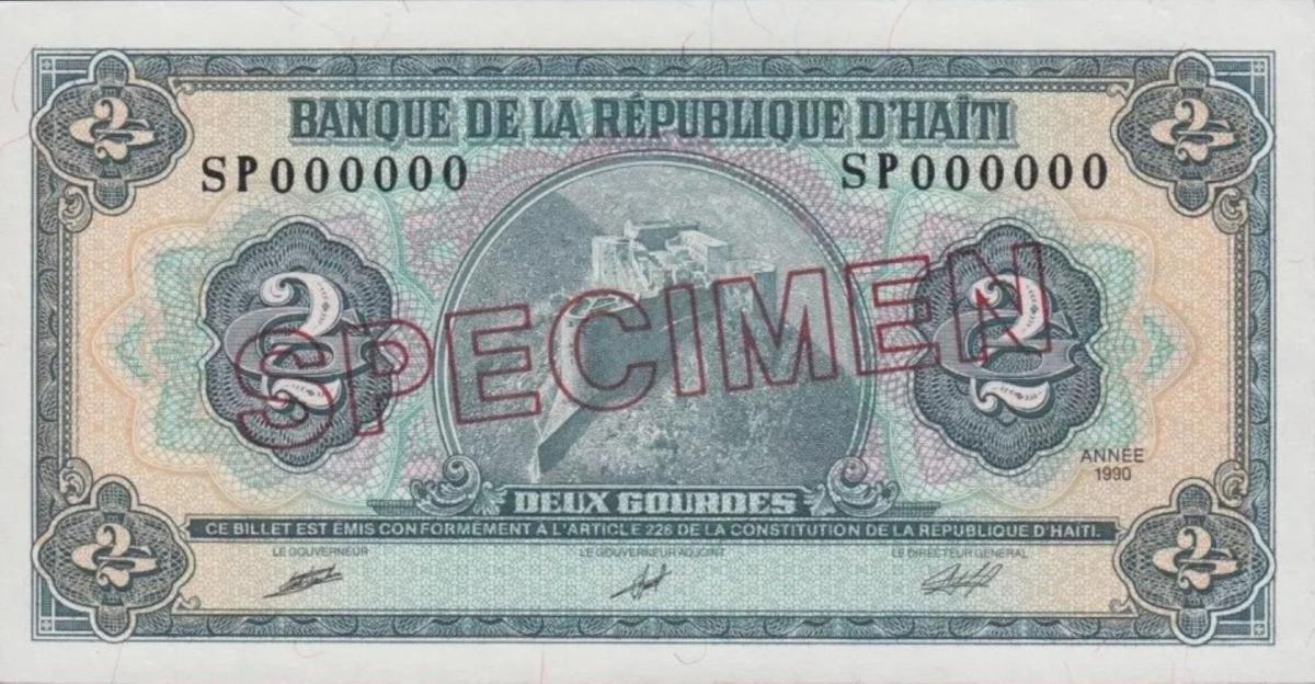 Front of Haiti p254s: 2 Gourdes from 1990