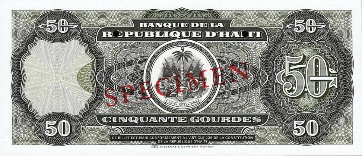 Back of Haiti p257s: 50 Gourdes from 1991