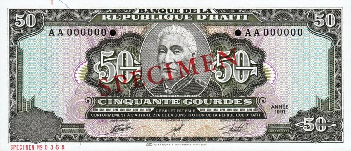 Front of Haiti p257s: 50 Gourdes from 1991