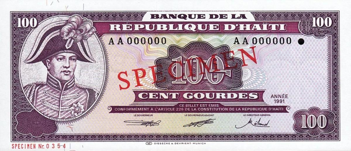 Front of Haiti p258s: 100 Gourdes from 1991