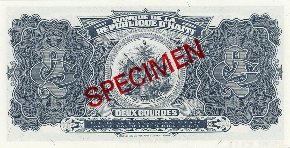 Back of Haiti p260s: 2 Gourdes from 1992