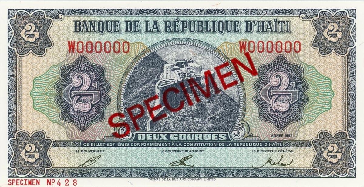 Front of Haiti p260s: 2 Gourdes from 1992