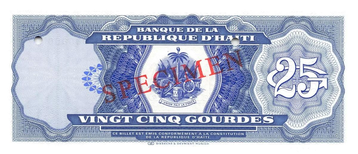 Back of Haiti p262s: 25 Gourdes from 1993