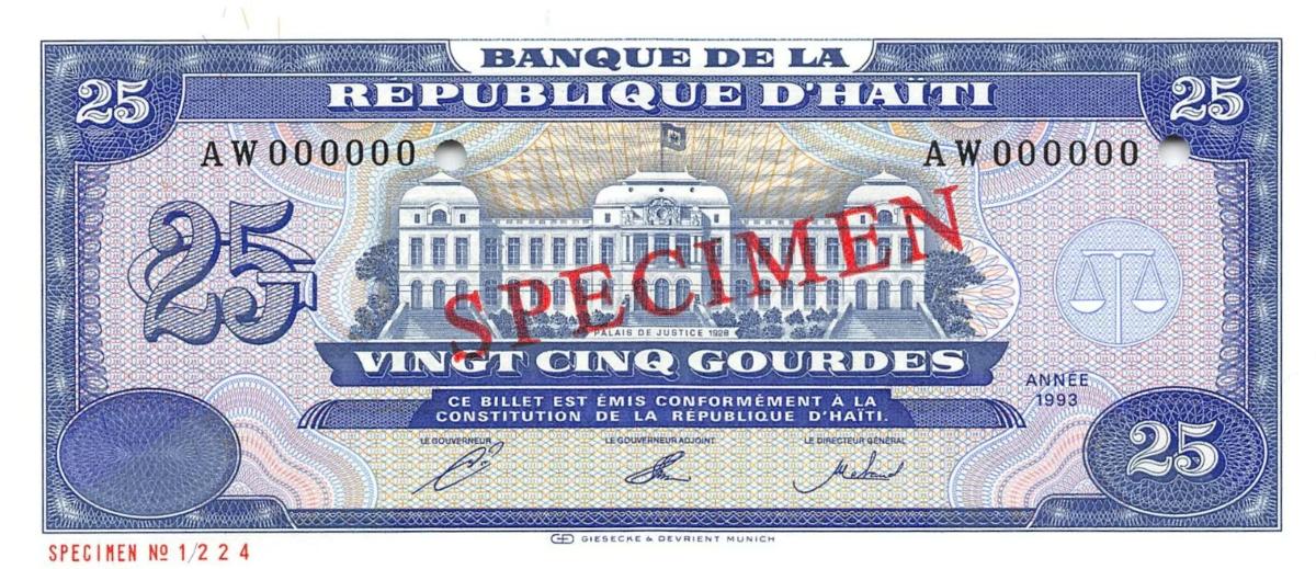 Front of Haiti p262s: 25 Gourdes from 1993