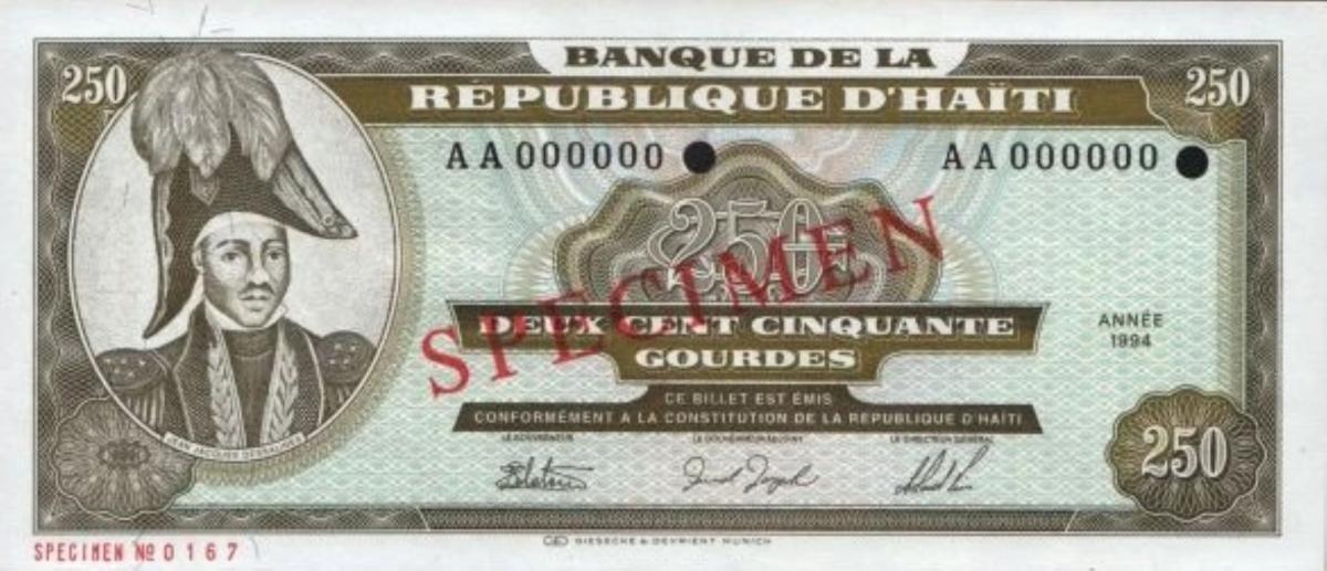 Front of Haiti p263s: 250 Gourdes from 1994