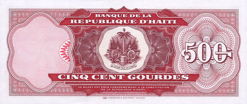 Back of Haiti p264a: 500 Gourdes from 1993