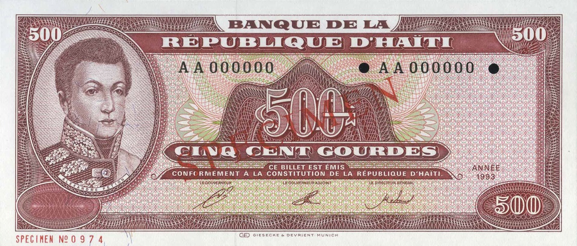 Front of Haiti p264s: 500 Gourdes from 1993