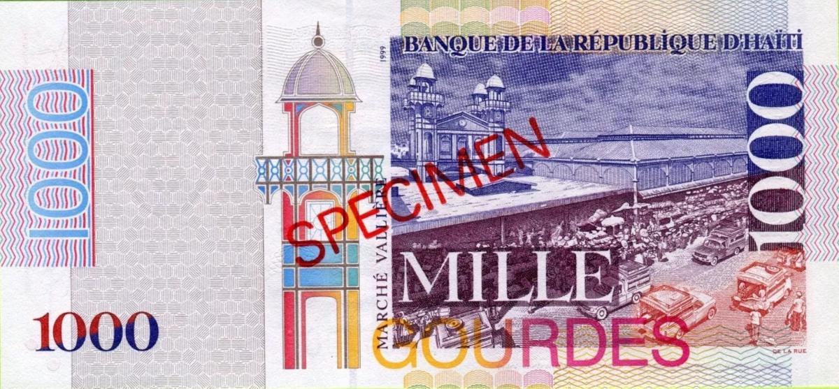 Back of Haiti p278s1: 1000 Gourdes from 1999
