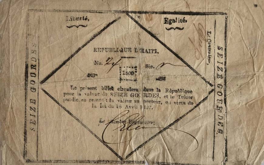 Front of Haiti p30b: 16 Gourdes from 1827