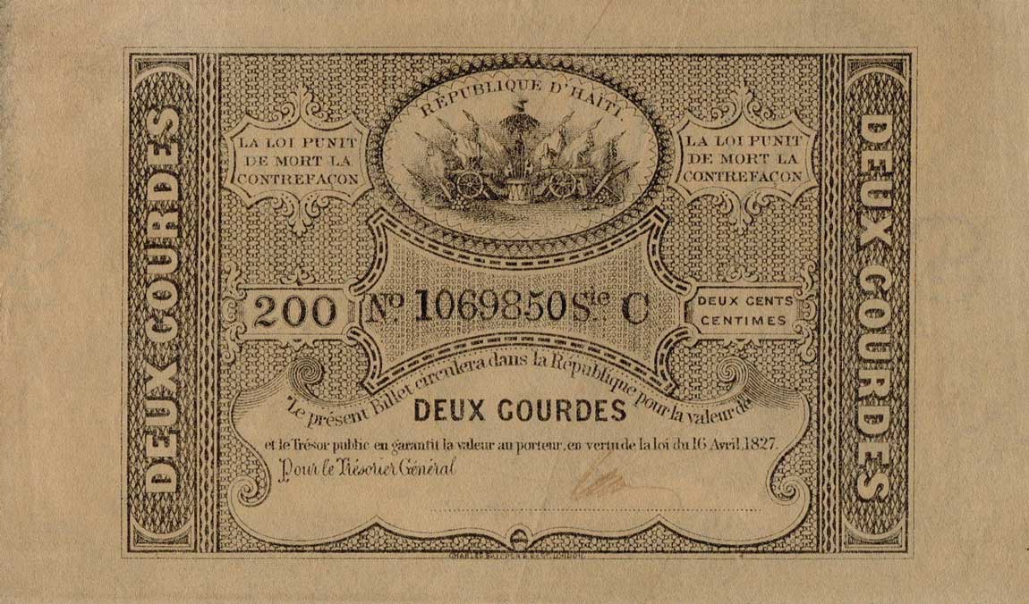 Front of Haiti p33: 2 Gourdes from 1827