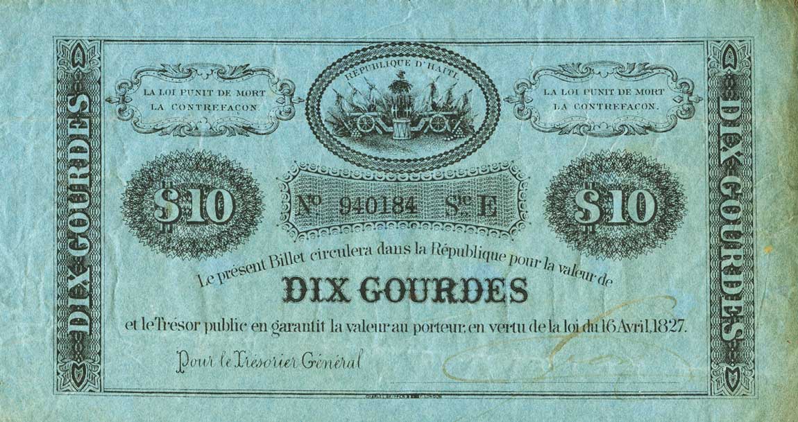 RealBanknotes Haiti P36 10 Gourdes From 1827 realbanknotes-haiti-p36-10-gourdes-from-1827