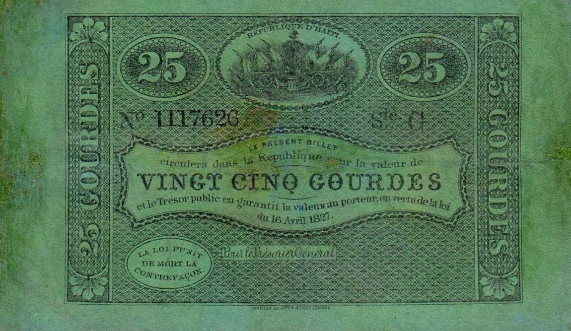Front of Haiti p37: 25 Gourdes from 1827