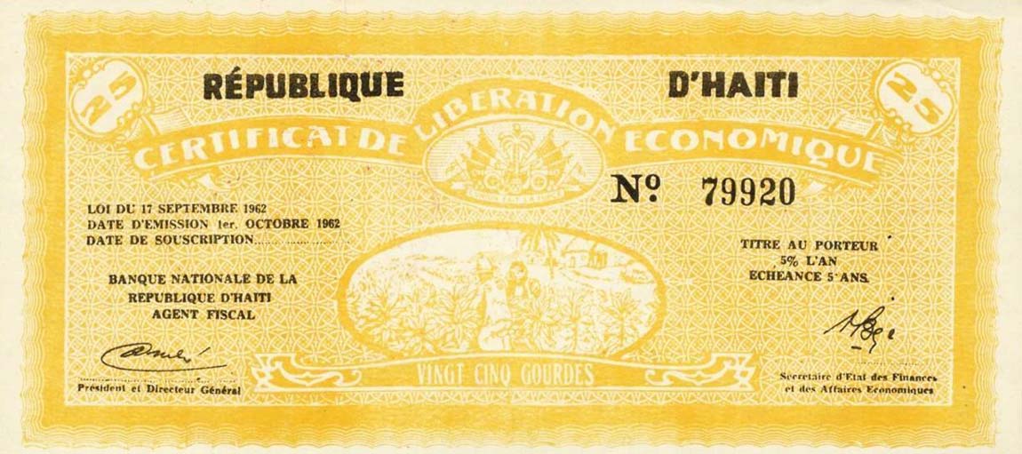 Front of Haiti p503: 25 Gourdes from 1962