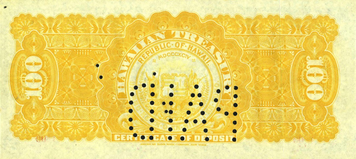 Back of Hawaii p10b: 100 Dollars from 1895