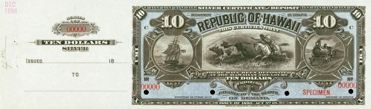 Front of Hawaii p12s: 10 Dollars from 1895
