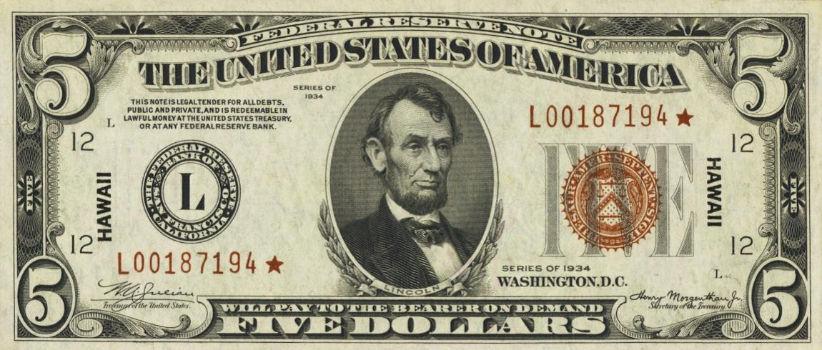 1934 5 dollar bill worth