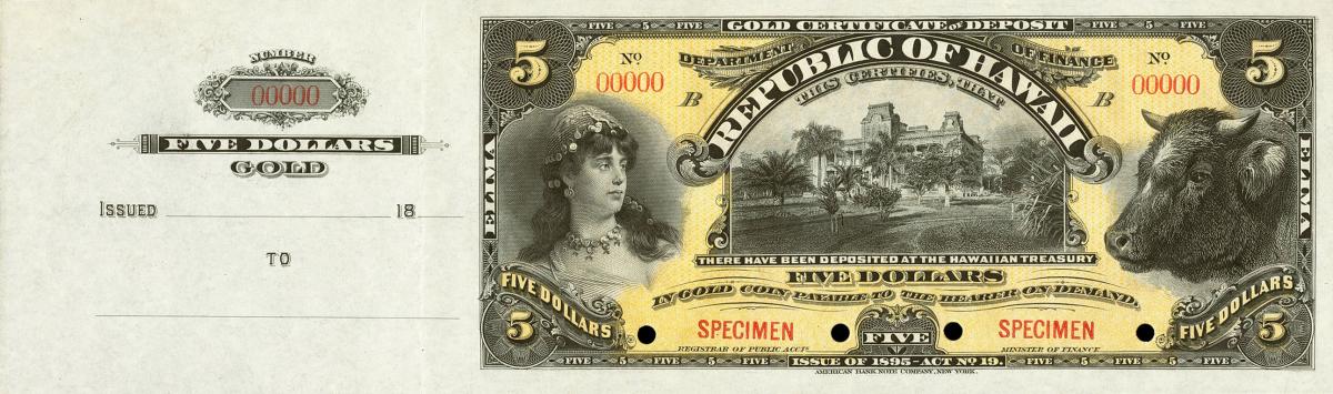 Front of Hawaii p6s: 5 Dollars from 1895