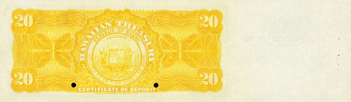 Back of Hawaii p8s: 20 Dollars from 1895
