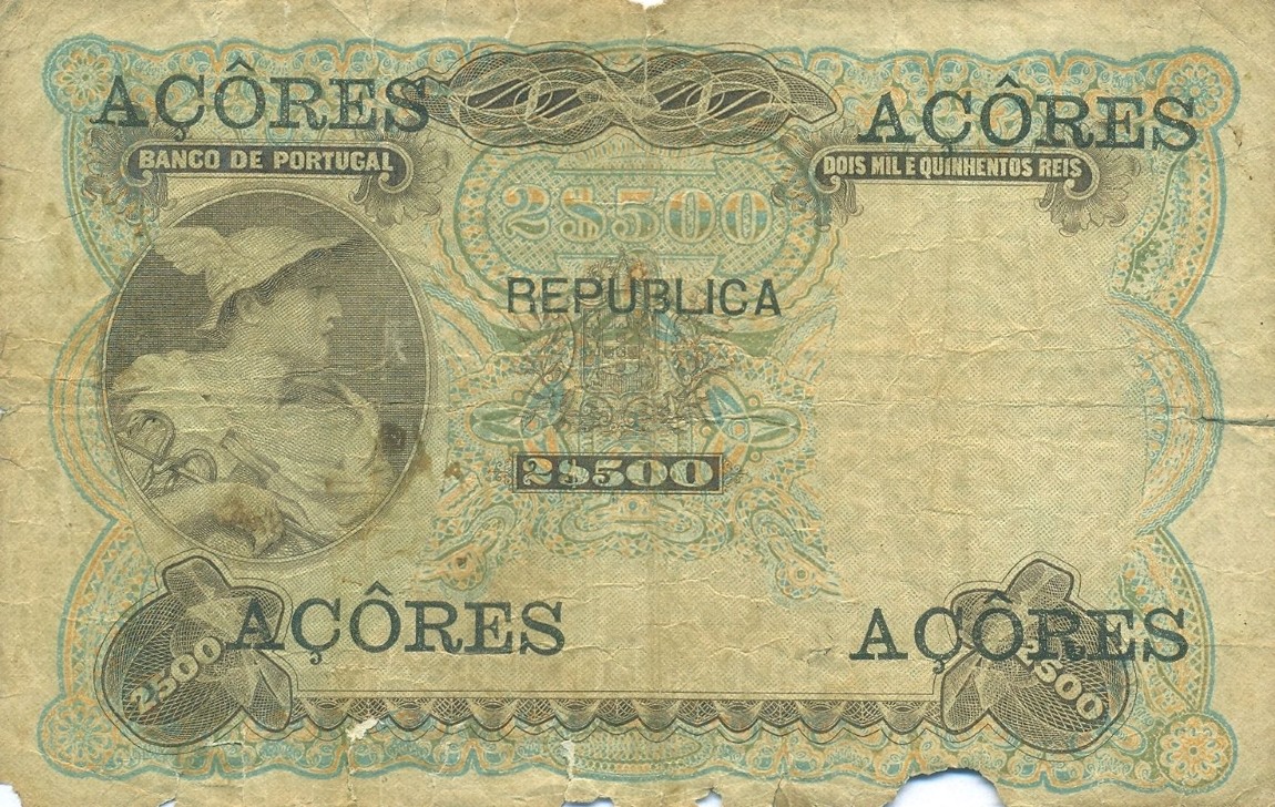 Back of Azores p8a: 2.5 Mil Reis Prata from 1906