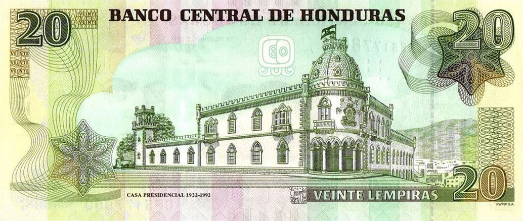 Back of Honduras p100d: 20 Lempiras from 2019