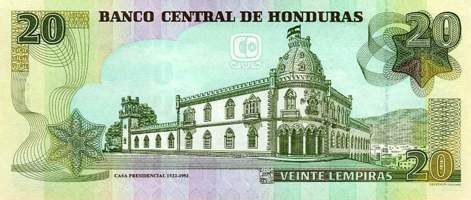 Back of Honduras p100f: 20 Lempiras from 2024