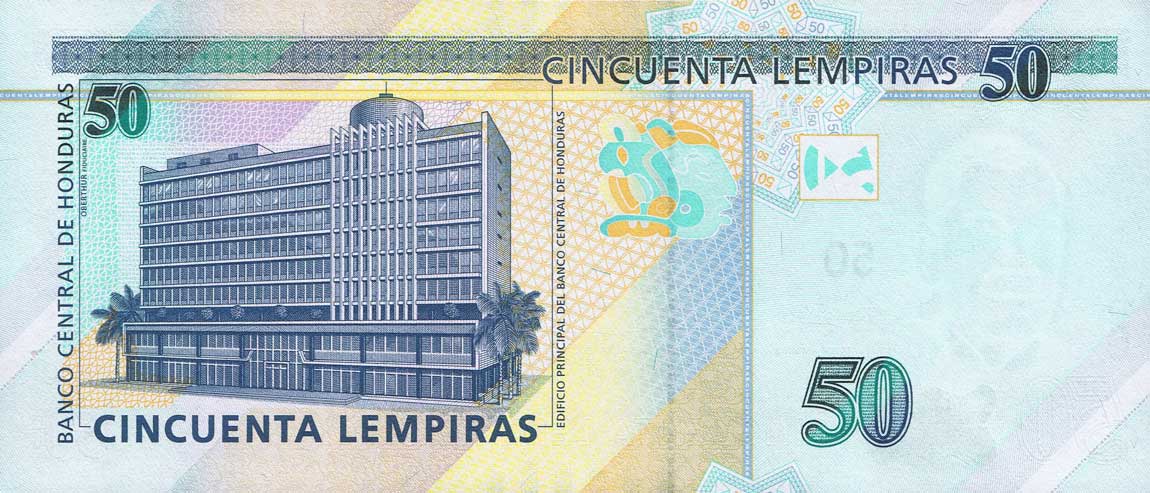 Back of Honduras p101b: 50 Lempiras from 2014