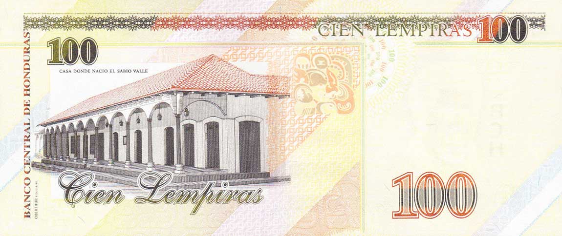 Back of Honduras p102a: 100 Lempiras from 2012