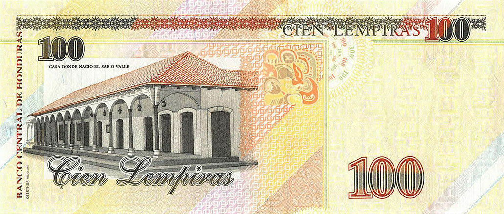 Back of Honduras p102b: 100 Lempiras from 2014