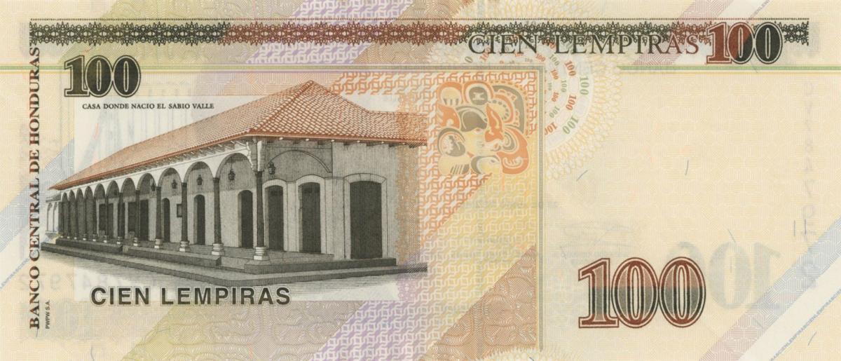 Back of Honduras p102d: 100 Lempiras from 2019