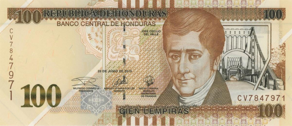 Front of Honduras p102d: 100 Lempiras from 2019