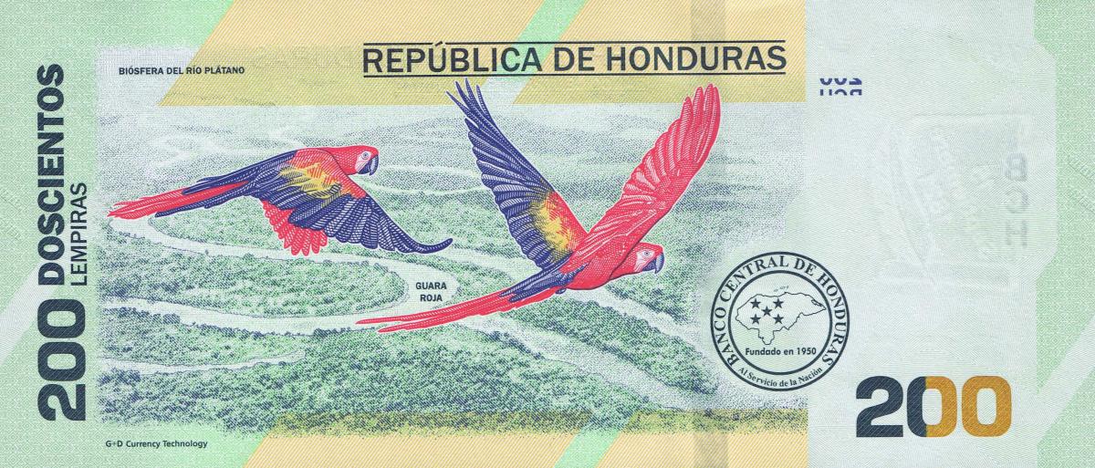 Back of Honduras p104: 200 Lempiras from 2021