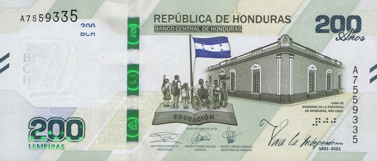 Front of Honduras p104: 200 Lempiras from 2021