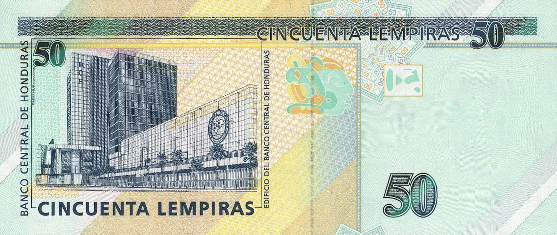 Back of Honduras p104b: 50 Lempiras from 2019