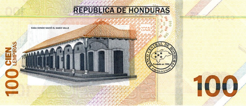Back of Honduras p112: 100 Lempiras from 2022